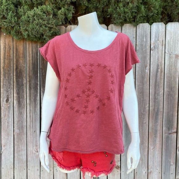 Lucky Brand Pink Bohemian Peace Sign Blouse - Picture 1 of 8